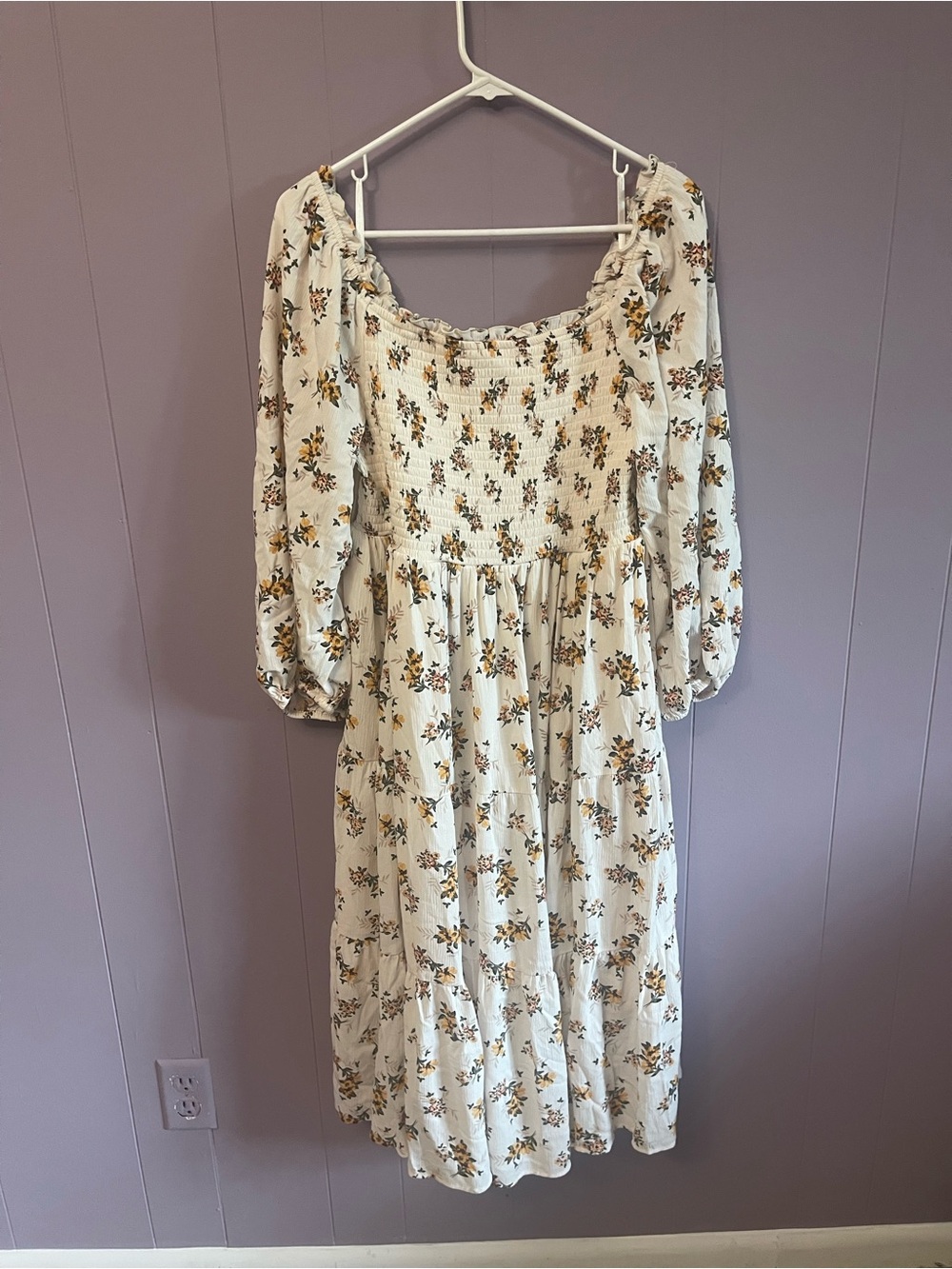 torrid Cream Floral Smocked Dress with Yellow & Green Accents